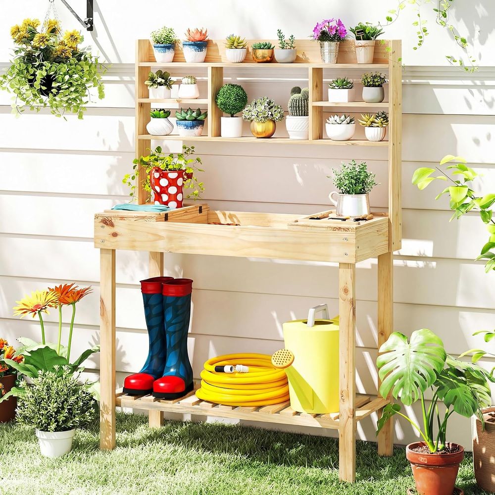 Potting Bench Table, 60” Wood  - Workbench Woodworking ulasan dan harga