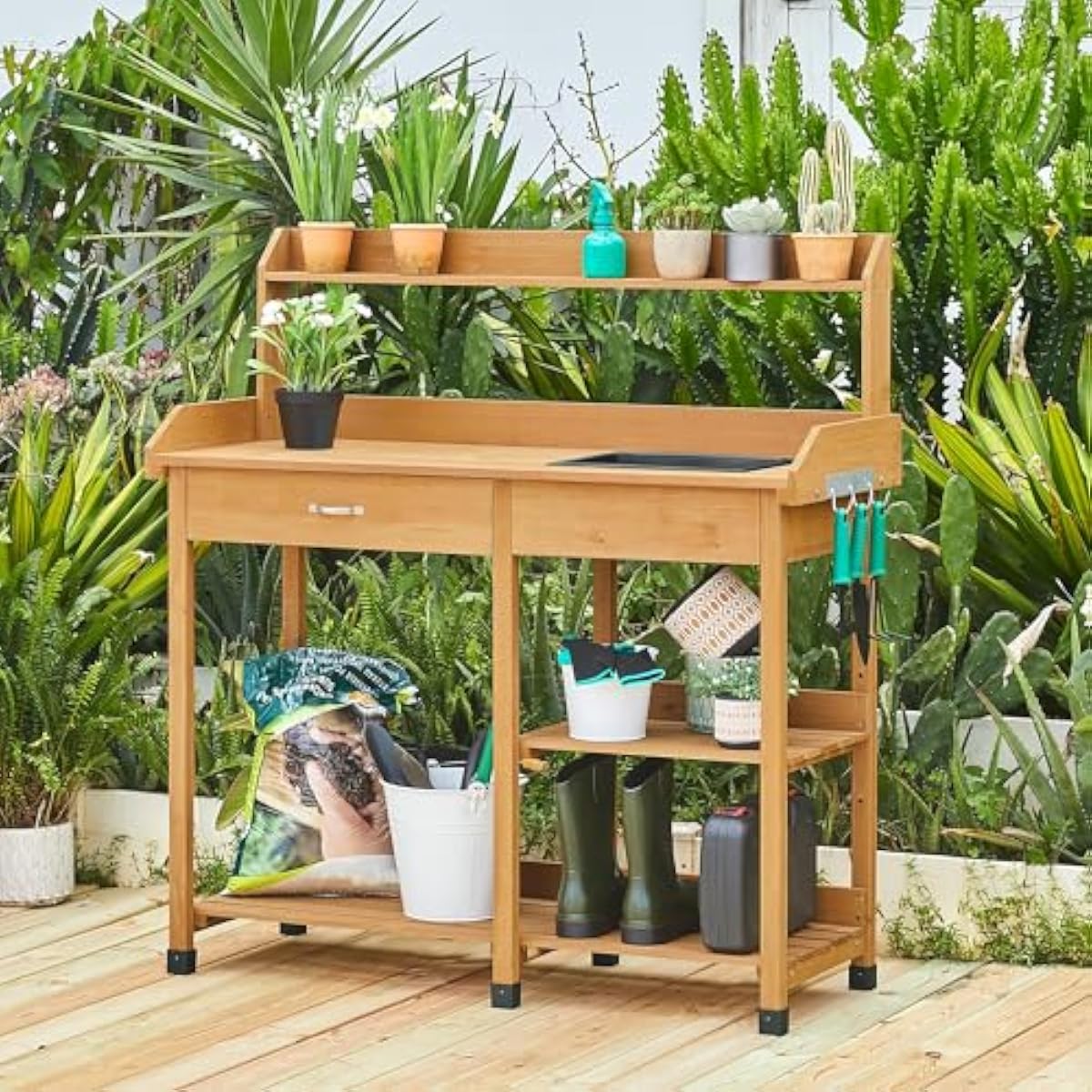 Outdoor Potting Bench with Rem - Workbench Woodworking ulasan dan harga